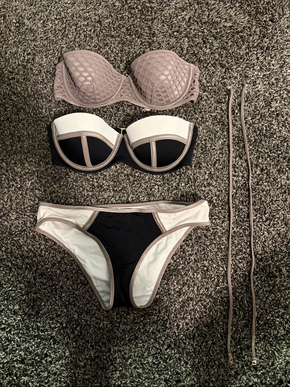 Strapless Colorblock Women’s Bikini Set - Black & Taupe